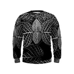 Black And White Plant Leaf Flower Pattern Line Black Monochrome Material Circle Spider Web Design Kids  Sweatshirt by Vaneshart