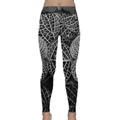 Black And White Plant Leaf Flower Pattern Line Black Monochrome Material Circle Spider Web Design Classic Yoga Leggings by Vaneshart