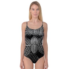 Black And White Plant Leaf Flower Pattern Line Black Monochrome Material Circle Spider Web Design Camisole Leotard  by Vaneshart