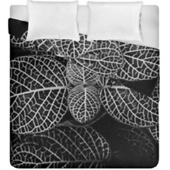 Black And White Plant Leaf Flower Pattern Line Black Monochrome Material Circle Spider Web Design Duvet Cover Double Side (king Size) by Vaneshart