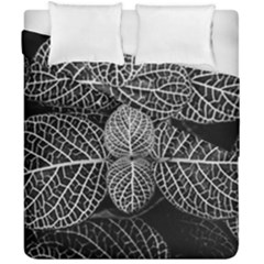 Black And White Plant Leaf Flower Pattern Line Black Monochrome Material Circle Spider Web Design Duvet Cover Double Side (california King Size) by Vaneshart