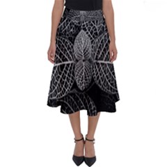 Black And White Plant Leaf Flower Pattern Line Black Monochrome Material Circle Spider Web Design Perfect Length Midi Skirt by Vaneshart