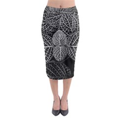 Black And White Plant Leaf Flower Pattern Line Black Monochrome Material Circle Spider Web Design Midi Pencil Skirt by Vaneshart