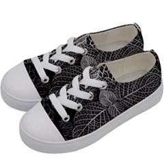 Black And White Plant Leaf Flower Pattern Line Black Monochrome Material Circle Spider Web Design Kids  Low Top Canvas Sneakers by Vaneshart