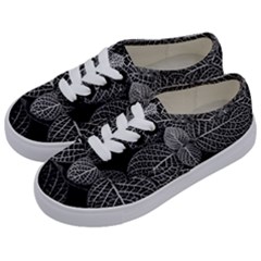 Black And White Plant Leaf Flower Pattern Line Black Monochrome Material Circle Spider Web Design Kids  Classic Low Top Sneakers by Vaneshart