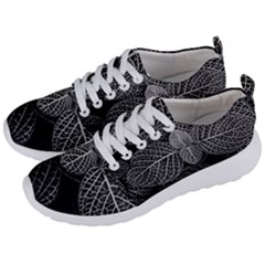 Black And White Plant Leaf Flower Pattern Line Black Monochrome Material Circle Spider Web Design Men s Lightweight Sports Shoes by Vaneshart