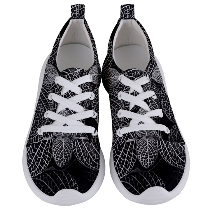 Black And White Plant Leaf Flower Pattern Line Black Monochrome Material Circle Spider Web Design Women s Lightweight Sports Shoes