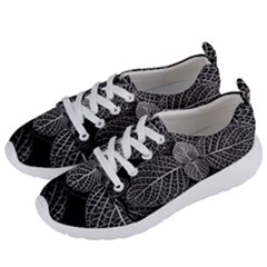 Black And White Plant Leaf Flower Pattern Line Black Monochrome Material Circle Spider Web Design Women s Lightweight Sports Shoes by Vaneshart