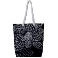 Black And White Plant Leaf Flower Pattern Line Black Monochrome Material Circle Spider Web Design Full Print Rope Handle Tote (small) by Vaneshart