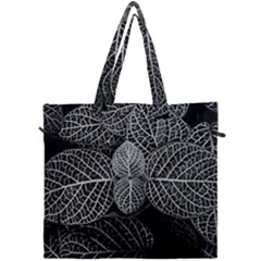 Black And White Plant Leaf Flower Pattern Line Black Monochrome Material Circle Spider Web Design Canvas Travel Bag by Vaneshart