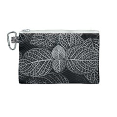 Black And White Plant Leaf Flower Pattern Line Black Monochrome Material Circle Spider Web Design Canvas Cosmetic Bag (medium) by Vaneshart