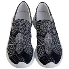 Black And White Plant Leaf Flower Pattern Line Black Monochrome Material Circle Spider Web Design Women s Lightweight Slip Ons by Vaneshart