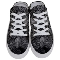 Black And White Plant Leaf Flower Pattern Line Black Monochrome Material Circle Spider Web Design Half Slippers by Vaneshart