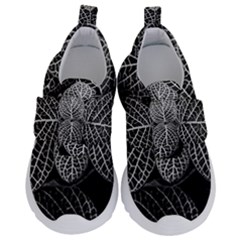 Black And White Plant Leaf Flower Pattern Line Black Monochrome Material Circle Spider Web Design Kids  Velcro No Lace Shoes by Vaneshart