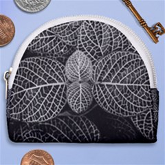 Black And White Plant Leaf Flower Pattern Line Black Monochrome Material Circle Spider Web Design Horseshoe Style Canvas Pouch by Vaneshart