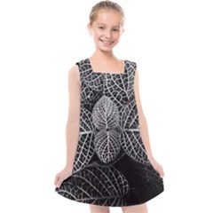 Black And White Plant Leaf Flower Pattern Line Black Monochrome Material Circle Spider Web Design Kids  Cross Back Dress by Vaneshart