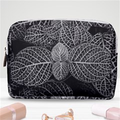 Black And White Plant Leaf Flower Pattern Line Black Monochrome Material Circle Spider Web Design Make Up Pouch (medium) by Vaneshart