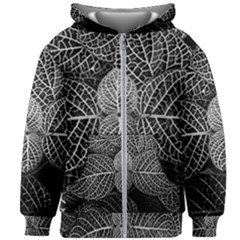 Black And White Plant Leaf Flower Pattern Line Black Monochrome Material Circle Spider Web Design Kids  Zipper Hoodie Without Drawstring by Vaneshart