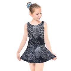 Black And White Plant Leaf Flower Pattern Line Black Monochrome Material Circle Spider Web Design Kids  Skater Dress Swimsuit by Vaneshart