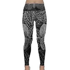 Black And White Plant Leaf Flower Pattern Line Black Monochrome Material Circle Spider Web Design Lightweight Velour Classic Yoga Leggings by Vaneshart