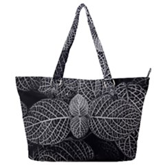 Black And White Plant Leaf Flower Pattern Line Black Monochrome Material Circle Spider Web Design Full Print Shoulder Bag by Vaneshart