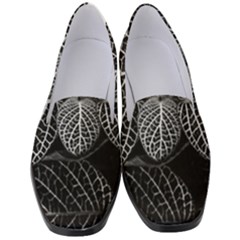 Black And White Plant Leaf Flower Pattern Line Black Monochrome Material Circle Spider Web Design Women s Classic Loafer Heels by Vaneshart