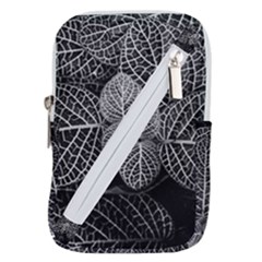 Black And White Plant Leaf Flower Pattern Line Black Monochrome Material Circle Spider Web Design Belt Pouch Bag (large)