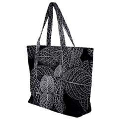 Black And White Plant Leaf Flower Pattern Line Black Monochrome Material Circle Spider Web Design Zip Up Canvas Bag by Vaneshart