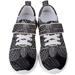 Black And White Plant Leaf Flower Pattern Line Black Monochrome Material Circle Spider Web Design Women s Velcro Strap Shoes by Vaneshart