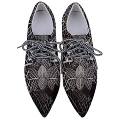 Black And White Plant Leaf Flower Pattern Line Black Monochrome Material Circle Spider Web Design Women s Pointed Oxford Shoes by Vaneshart