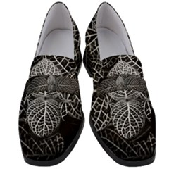 Black And White Plant Leaf Flower Pattern Line Black Monochrome Material Circle Spider Web Design Women s Chunky Heel Loafers by Vaneshart