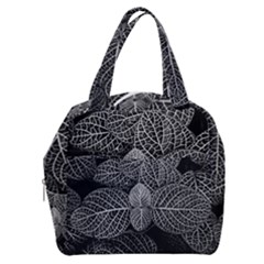 Black And White Plant Leaf Flower Pattern Line Black Monochrome Material Circle Spider Web Design Boxy Hand Bag by Vaneshart