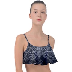 Black And White Plant Leaf Flower Pattern Line Black Monochrome Material Circle Spider Web Design Frill Bikini Top by Vaneshart