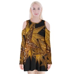 Star Decoration Christmas Christmas Decoration Symmetry Christmas Lights Fractal Art Luminous Stars Velvet Long Sleeve Shoulder Cutout Dress by Vaneshart