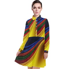 Abstract Spiral Wave Line Color Colorful Yellow Paper Still Life Circle Font Illustration Design Long Sleeve Chiffon Shirt Dress by Vaneshart