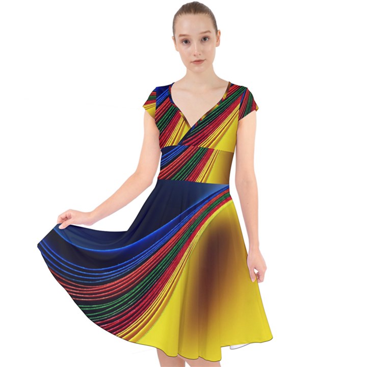 Abstract Spiral Wave Line Color Colorful Yellow Paper Still Life Circle Font Illustration Design Cap Sleeve Front Wrap Midi Dress