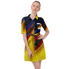 Abstract Spiral Wave Line Color Colorful Yellow Paper Still Life Circle Font Illustration Design Belted Shirt Dress by Vaneshart