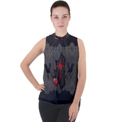 The Crows With Cross Mock Neck Chiffon Sleeveless Top by FantasyWorld7