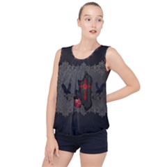 The Crows With Cross Bubble Hem Chiffon Tank Top