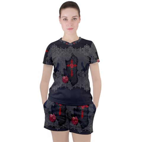 The Crows With Cross Women s Tee And Shorts Set by FantasyWorld7