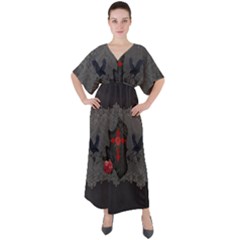 The Crows With Cross V-Neck Boho Style Maxi Dress