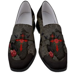 The Crows With Cross Women s Chunky Heel Loafers