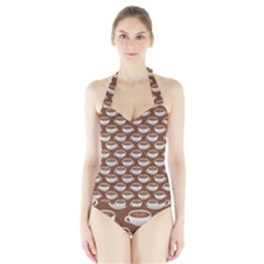 Coffee On Coffee Halter Swimsuit by bloomingvinedesign