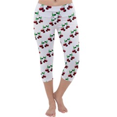 Cherries Pattern Capri Yoga Leggings by bloomingvinedesign