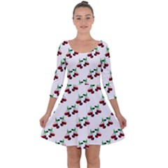 Cherries Pattern Quarter Sleeve Skater Dress by bloomingvinedesign