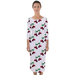 Cherries Pattern Quarter Sleeve Midi Bodycon Dress by bloomingvinedesign