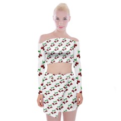 Cherries Pattern Off Shoulder Top With Mini Skirt Set by bloomingvinedesign