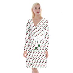 Cherries Pattern Long Sleeve Velvet Front Wrap Dress by bloomingvinedesign