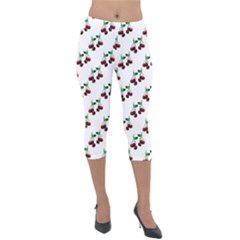 Cherries Pattern Lightweight Velour Capri Leggings  by bloomingvinedesign