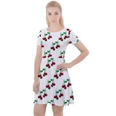 Cherries Pattern Cap Sleeve Velour Dress  by bloomingvinedesign